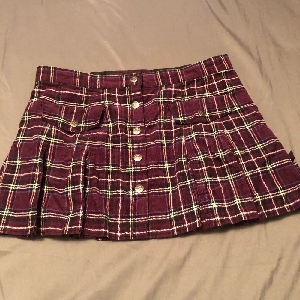 purple plaid corduroy tripp nyc skirt